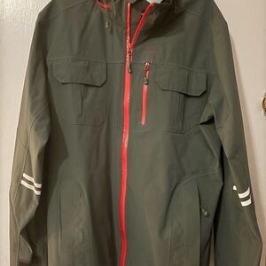 Canada Goose Dark Green Rain Jacket with Red Zipper